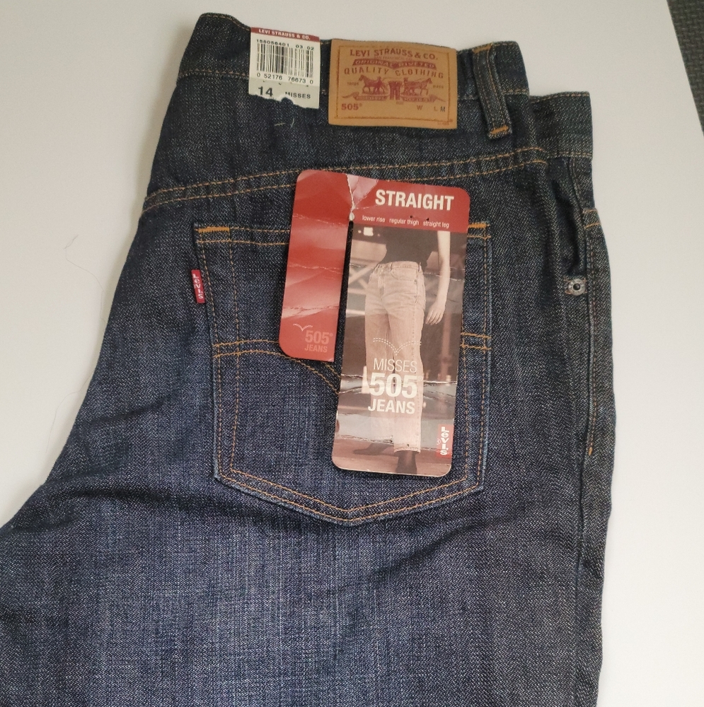 Women's Levi's® 505 Straight leg classic dark wash blue Jeans denim pants sz 14